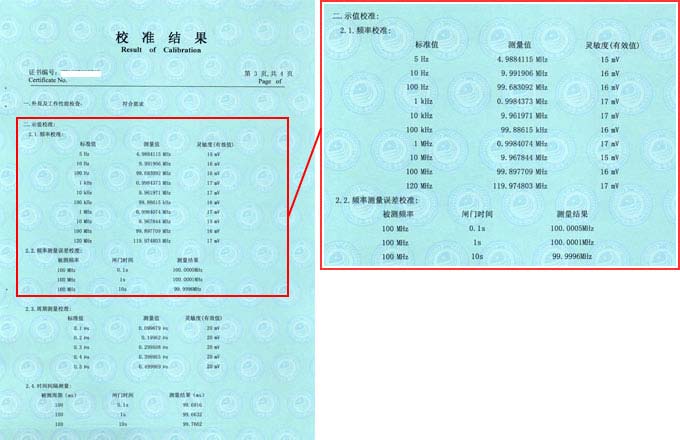 頻率計校準證書結(jié)果頁圖片 頻率計校準證書結(jié)果頁圖片