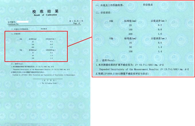 萬能工具顯微鏡校準(zhǔn)證書結(jié)果頁圖片 萬能工具顯微鏡校準(zhǔn)證書結(jié)果頁圖片